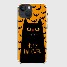 Чехол для iPhone 13 mini с принтом Happy Halloween в Курске,  |  | autumn | bat | black | cat | eyes | fangs | halloween | holiday | horror | horrors | mouse | yellow | глаза | желтый | жуть | клыки | кот | летучая | мышь | осень | праздник | ужасы | хэллоуин | черный