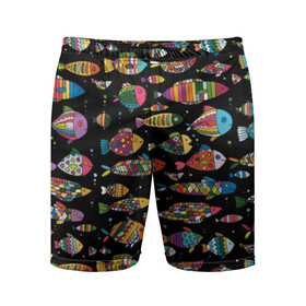 Мужские шорты спортивные с принтом Разноцветные рыбы в Курске,  |  | abstraction | art | bright | colorful | cool | fin | fish | funny | tail | water | абстракция | арт | вода | плавник | прикольно | разноцветный | рыба | смешно | хвост | яркий