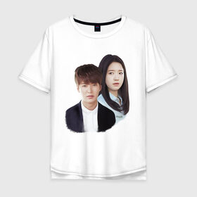 Мужская футболка хлопок Oversize с принтом Kim Tan and Cha Eun Sang в Курске, 100% хлопок | свободный крой, круглый ворот, “спинка” длиннее передней части | Тематика изображения на принте: cha eun sang | kim tan | lee min ho | park shin hye | the heirs | ким тан | ли мин хо | наследники | пак шин хе | чха ын сан