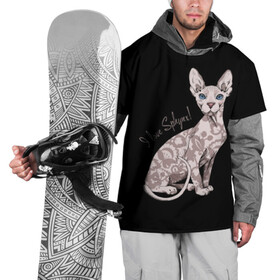 Накидка на куртку 3D с принтом I Love Sphynx! в Курске, 100% полиэстер |  | Тематика изображения на принте: breed | cat | eyes | kitty | look | muzzle | paws | sphinx | tail | взгляд | глаза | киса | котик | котэ | кошка | лапы | любовь | порода | сфинкс | хвост