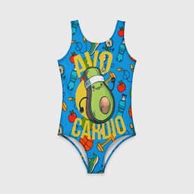 Детский купальник 3D с принтом Авокардио в Курске, Полиэстер 85%, Спандекс 15% | Слитный крой, подклад по переду изделия, узкие бретели | авокадо | бег | игра слов | кардио | марафон | спорт | фитнес