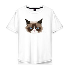 Мужская футболка хлопок Oversize с принтом Сердитый котик,Grumpy cat в Курске, 100% хлопок | свободный крой, круглый ворот, “спинка” длиннее передней части | 