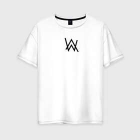 Женская футболка хлопок Oversize с принтом ALAN WALKER в Курске, 100% хлопок | свободный крой, круглый ворот, спущенный рукав, длина до линии бедер
 | alan walker | aw | electro | electro music | music | алан уокер | музыка | музыкант | электро | электронная музыка