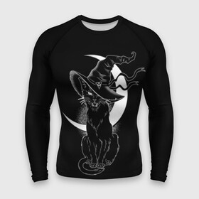 Мужской рашгард 3D с принтом Кошка колдунья в Курске,  |  | black | cat | cl | crescent | fangs | halloween | hat | holiday | hunter | kitty | magic | month | moon | mystic | night | predator | white | witch | белый | ведьма | киса | клыки | когти | колдовство | кот | котэ | кошка | луна | магия | месяц | мистика 