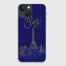 Чехол для iPhone 13 mini с принтом Париж в Курске,  |  | blue | drawing | eiffel tower | france | paris | romance | yellow | желтый | париж | рисунок | романтика | синий | франция | эйфелева башня