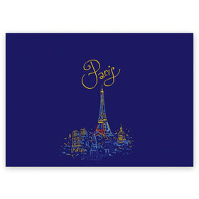 Поздравительная открытка с принтом Париж в Курске, 100% бумага | плотность бумаги 280 г/м2, матовая, на обратной стороне линовка и место для марки
 | blue | drawing | eiffel tower | france | paris | romance | yellow | желтый | париж | рисунок | романтика | синий | франция | эйфелева башня