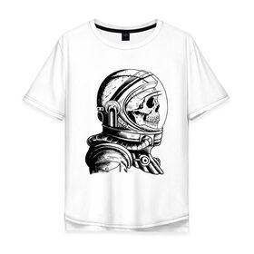 Мужская футболка хлопок Oversize с принтом Скелет астронавт в Курске, 100% хлопок | свободный крой, круглый ворот, “спинка” длиннее передней части | Тематика изображения на принте: арт | астронавт | космос | линии | скафандр | скелет | скетч | черно белый