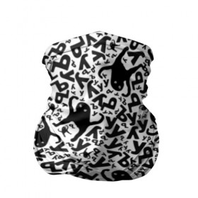 Бандана-труба 3D с принтом ЪУЪ в Курске, 100% полиэстер, ткань с особыми свойствами — Activecool | плотность 150‒180 г/м2; хорошо тянется, но сохраняет форму | белый | буквы | кот | кошка | мем | паттерн | узор | уъу | черный