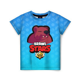 Детская футболка 3D с принтом Bear - BRAWL STARS в Курске, 100% гипоаллергенный полиэфир | прямой крой, круглый вырез горловины, длина до линии бедер, чуть спущенное плечо, ткань немного тянется | Тематика изображения на принте: bear | brawl | bull | colt | crow | el primo | game | games | leon | moba | online | penny | poco | shelly | spike | star | stars | wanted | брав | бравл | браво | звезда | звезды | игра | игры | моба | онлайн | старс
