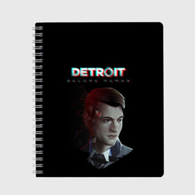 Тетрадь с принтом Detroit Become Human в Курске, 100% бумага | 48 листов, плотность листов — 60 г/м2, плотность картонной обложки — 250 г/м2. Листы скреплены сбоку удобной пружинной спиралью. Уголки страниц и обложки скругленные. Цвет линий — светло-серый
 | Тематика изображения на принте: become human | connor | dbh | dbhpk19 | detroit | detroit city | glitch | абстракция | геометрия | детройт | игра | коннор | надпись | стать человеком | текстура | треугольник | треугольники