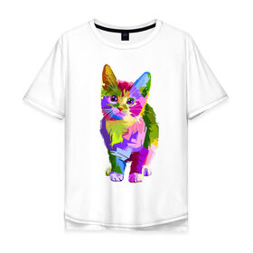 Мужская футболка хлопок Oversize с принтом Кошка абстракция в Курске, 100% хлопок | свободный крой, круглый ворот, “спинка” длиннее передней части | 
