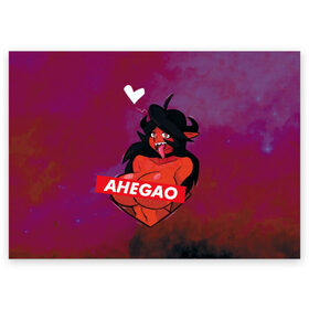 Поздравительная открытка с принтом Demon Ahegao в Курске, 100% бумага | плотность бумаги 280 г/м2, матовая, на обратной стороне линовка и место для марки
 | ahegao | anime | kawaii | manga | аниме | ахегао | кавай | манга