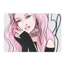 Магнитный плакат 3Х2 с принтом Очаровательная милая девушка с розовыми волосами в Курске, Полимерный материал с магнитным слоем | 6 деталей размером 9*9 см | Тематика изображения на принте: блестками | волосами | восхитительная | девушка | иллюстрация | красивая | мечтательная | милая | рисунок | розовый | розовыми | руки | украшения | украшениями | фэшн