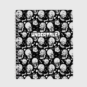 Тетрадь с принтом UNDERTALE в Курске, 100% бумага | 48 листов, плотность листов — 60 г/м2, плотность картонной обложки — 250 г/м2. Листы скреплены сбоку удобной пружинной спиралью. Уголки страниц и обложки скругленные. Цвет линий — светло-серый
 | game | undertale | азриэль дримурр | альфис | андайн | андертейл | асгор дримурр | добро | дьявол | зло | игра | игры | кости | меттатон | папирус | санс | стрела | ториэль | трезубец | фриск | чара | черный