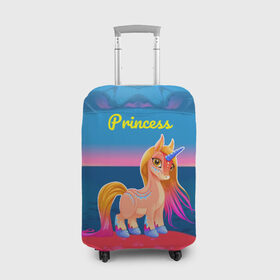 Чехол для чемодана 3D с принтом Милый единорог в Курске, 86% полиэфир, 14% спандекс | двустороннее нанесение принта, прорези для ручек и колес | pony | грива | девочка | единорог | конь | копыта | красивая | лошадка | лошадь | милая | пони | природа закат | радуга
