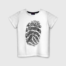 Детская футболка хлопок с принтом Музыкальный отпечаток в Курске, 100% хлопок | круглый вырез горловины, полуприлегающий силуэт, длина до линии бедер | музыка | музыкальный отпечаток | ноты | отпечаток