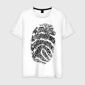 Мужская футболка хлопок с принтом Музыкальный отпечаток в Курске, 100% хлопок | прямой крой, круглый вырез горловины, длина до линии бедер, слегка спущенное плечо. | Тематика изображения на принте: музыка | музыкальный отпечаток | ноты | отпечаток