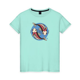 Женская футболка хлопок с принтом Знак Зодиака Рыбы в Курске, 100% хлопок | прямой крой, круглый вырез горловины, длина до линии бедер, слегка спущенное плечо | знак | знаки зодиака | зодиак | рыба | рыбы
