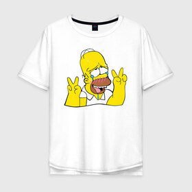 Мужская футболка хлопок Oversize с принтом Homer Ahegao в Курске, 100% хлопок | свободный крой, круглый ворот, “спинка” длиннее передней части | ahegao | anime | homer | kawaii | manga | simpson | аниме | ахегао | гомер | кавай | манга | симпсон