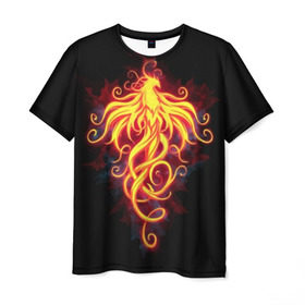 Мужская футболка 3D с принтом Огненный Феникс в Курске, 100% полиэфир | прямой крой, круглый вырез горловины, длина до линии бедер | Тематика изображения на принте: огненный феникс