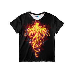 Детская футболка 3D с принтом Огненный Феникс в Курске, 100% гипоаллергенный полиэфир | прямой крой, круглый вырез горловины, длина до линии бедер, чуть спущенное плечо, ткань немного тянется | Тематика изображения на принте: огненный феникс