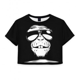 Женская футболка Cropp-top с принтом Крутая обезьяна в Курске, 100% полиэстер | круглая горловина, длина футболки до линии талии, рукава с отворотами | в очках | обезьяна | обезьянка | очки