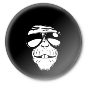 Значок с принтом Крутая обезьяна в Курске,  металл | круглая форма, металлическая застежка в виде булавки | в очках | обезьяна | обезьянка | очки