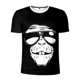 Мужская футболка 3D спортивная с принтом Крутая обезьяна в Курске, 100% полиэстер с улучшенными характеристиками | приталенный силуэт, круглая горловина, широкие плечи, сужается к линии бедра | Тематика изображения на принте: в очках | обезьяна | обезьянка | очки