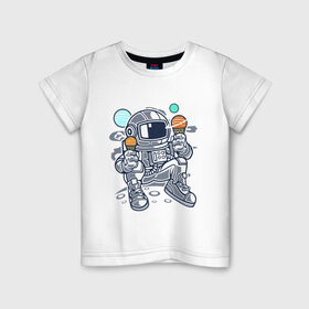 Детская футболка хлопок с принтом Космонавт в Курске, 100% хлопок | круглый вырез горловины, полуприлегающий силуэт, длина до линии бедер | космонавт | космос | мороженое