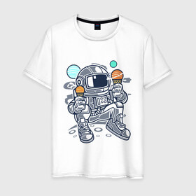 Мужская футболка хлопок с принтом Космонавт в Курске, 100% хлопок | прямой крой, круглый вырез горловины, длина до линии бедер, слегка спущенное плечо. | космонавт | космос | мороженое