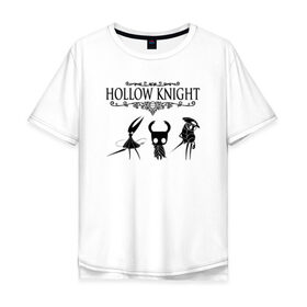 Мужская футболка хлопок Oversize с принтом HOLLOW KNIGHT в Курске, 100% хлопок | свободный крой, круглый ворот, “спинка” длиннее передней части | game | gamer | hollow knight | logo | team cherry | игры | логотип | первонаж | рыцарь