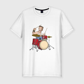 Мужская футболка премиум с принтом Барабанщик в Курске, 92% хлопок, 8% лайкра | приталенный силуэт, круглый вырез ворота, длина до линии бедра, короткий рукав | 