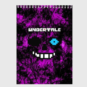 Скетчбук с принтом Undertale Sans в Курске, 100% бумага
 | 48 листов, плотность листов — 100 г/м2, плотность картонной обложки — 250 г/м2. Листы скреплены сверху удобной пружинной спиралью | 3d | pixel | sans | undertale | абстракция | андертейл | без глаз | игра | надпись | пиксель | пикселя | подземная история | текстура