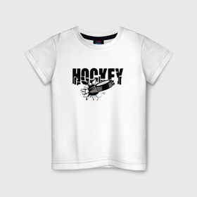Детская футболка хлопок с принтом Hockey в Курске, 100% хлопок | круглый вырез горловины, полуприлегающий силуэт, длина до линии бедер | Тематика изображения на принте: бросок | вратарь | канада | клюшка | лед | надпись | нападающий | россия | спорт | удар | хоккеист | хоккей | шайба | я люблю хоккей