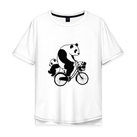 Мужская футболка хлопок Oversize с принтом Панда на велике в Курске, 100% хлопок | свободный крой, круглый ворот, “спинка” длиннее передней части | велосипед | детеныши панды | животные | медведи | панда | панда катается | панда на велике | три панды | черно белые
