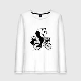 Женский лонгслив хлопок с принтом Панда на велике в Курске, 100% хлопок |  | велосипед | детеныши панды | животные | медведи | панда | панда катается | панда на велике | три панды | черно белые
