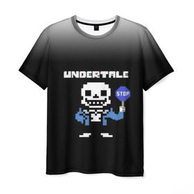 Мужская футболка 3D с принтом Undertale STOP. в Курске, 100% полиэфир | прямой крой, круглый вырез горловины, длина до линии бедер | 3d | pixel | sans | stop | undertale | абстракция | алфавит | андертейл | буквы | геометрия | знак | игра | надпись | пиксель | пикселя | подземная история | текстура