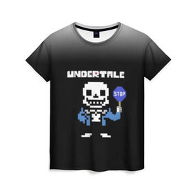 Женская футболка 3D с принтом Undertale STOP. в Курске, 100% полиэфир ( синтетическое хлопкоподобное полотно) | прямой крой, круглый вырез горловины, длина до линии бедер | 3d | pixel | sans | stop | undertale | абстракция | алфавит | андертейл | буквы | геометрия | знак | игра | надпись | пиксель | пикселя | подземная история | текстура