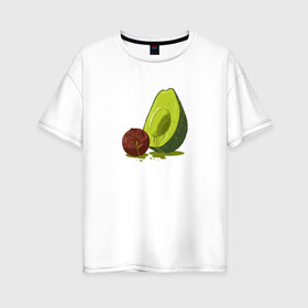 Женская футболка хлопок Oversize с принтом Avocado R I P в Курске, 100% хлопок | свободный крой, круглый ворот, спущенный рукав, длина до линии бедер
 | авокадо | арт | веган | вегетарианец | вкусняшка | еда | жиры | зеленый | зож | косточка | милый | овощи | пп | фрукты | юмор