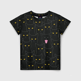Детская футболка 3D с принтом Чёрные коты в Курске, 100% гипоаллергенный полиэфир | прямой крой, круглый вырез горловины, длина до линии бедер, чуть спущенное плечо, ткань немного тянется | Тематика изображения на принте: black | cat | eyes | halloween | kitten | look | magic | muzzle | mysticism | witch | witchcraft | yellow | ведьма | взгляд | глаза | желтый | колдовство | кот | котёнок | котик | кошачья | магия | мистика | хэллоуин | черный