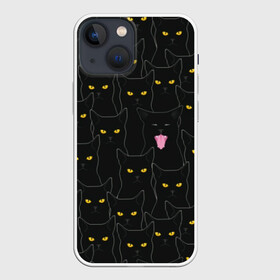 Чехол для iPhone 13 mini с принтом Чёрные коты в Курске,  |  | black | cat | eyes | halloween | kitten | look | magic | muzzle | mysticism | witch | witchcraft | yellow | ведьма | взгляд | глаза | желтый | колдовство | кот | котёнок | котик | кошачья | магия | мистика | хэллоуин | черный