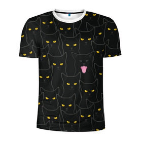 Мужская футболка 3D спортивная с принтом Чёрные коты в Курске, 100% полиэстер с улучшенными характеристиками | приталенный силуэт, круглая горловина, широкие плечи, сужается к линии бедра | black | cat | eyes | halloween | kitten | look | magic | muzzle | mysticism | witch | witchcraft | yellow | ведьма | взгляд | глаза | желтый | колдовство | кот | котёнок | котик | кошачья | магия | мистика | хэллоуин | черный