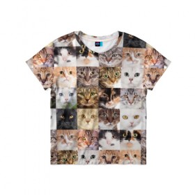 Детская футболка 3D с принтом Кошачий коллаж в Курске, 100% гипоаллергенный полиэфир | прямой крой, круглый вырез горловины, длина до линии бедер, чуть спущенное плечо, ткань немного тянется | breed | cat | cats | collage | eyes | fluffy | funny | kitten | look | meow | mustache | muzzle | photo | squares | взгляд | глаза | квадраты | коллаж | кот | котёнок | котики | кошка | мяу | порода | прикольный | пушистый | усы | фото