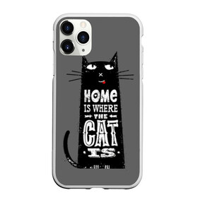 Чехол для iPhone 11 Pro матовый с принтом Дом там где твой кот в Курске, Силикон |  | black | cat | cool | gray | kitten | motto | muzzle | slogan | text | white | белый | девиз | кот | котёнок | котик | кошачья | лозунг | прикольный | серый | текст | черный