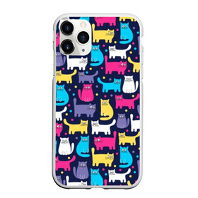 Чехол для iPhone 11 Pro матовый с принтом Разноцветные котики в Курске, Силикон |  | blue | cat | colorful | cool | dots | kitten | paws | pink | tail | torso | white | yellow | белый | желтый | кот | котёнок | котик | котэ | кошка | лапы | прикольный | разноцветный | розовый | синий | точки | туловище | хвост