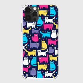 Чехол для iPhone 12 Pro Max с принтом Разноцветные котики в Курске, Силикон |  | blue | cat | colorful | cool | dots | kitten | paws | pink | tail | torso | white | yellow | белый | желтый | кот | котёнок | котик | котэ | кошка | лапы | прикольный | разноцветный | розовый | синий | точки | туловище | хвост