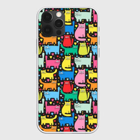Чехол для iPhone 12 Pro Max с принтом Разноцветные котики в Курске, Силикон |  | blue | cat | cool | green | heart | kitten | multi colored | paws | pink | points | red | tail | torso | white | yellow | белый | желтый | зеленый | кот | котёнок | котик | котэ | кошка | красный | лапы | прикольный | разноцветный | розовый | се