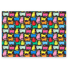 Поздравительная открытка с принтом Разноцветные котики в Курске, 100% бумага | плотность бумаги 280 г/м2, матовая, на обратной стороне линовка и место для марки
 | blue | cat | cool | green | heart | kitten | multi colored | paws | pink | points | red | tail | torso | white | yellow | белый | желтый | зеленый | кот | котёнок | котик | котэ | кошка | красный | лапы | прикольный | разноцветный | розовый | се