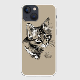 Чехол для iPhone 13 mini с принтом Best friend в Курске,  |  | Тематика изображения на принте: attractive face | cat | collar | cute | drawing | funny | kitten | mustache | touching | забавный | кот | котёнок | милый | ошейник | рисунок | трогательный | усы