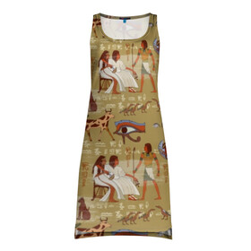 Платье-майка 3D с принтом Египетские Боги в Курске, 100% полиэстер | полуприлегающий силуэт, широкие бретели, круглый вырез горловины, удлиненный подол сзади. | beetle | boat | cat | cow | egypt | eye | falcon | gods | hieroglyph | osiris | papyrus | pharaoh | ra | river | scarab | styx | боги | глаз | египет | жук | иероглиф | корова | кот | лодка | око | осирис | папирус | ра | река | скарабей | сокол | стикс |